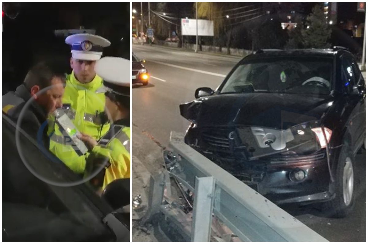 FOTO/VIDEO. Alcoolemie mare pentru șoferul care și-a înfipt mașina în parapet pe Podul Decebal