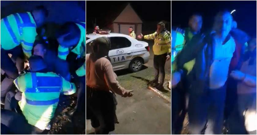 VIDEO. Scandal live pe Facebook. Patru polițiști s-au luptat cu un şofer beat să-i pună cătuşele