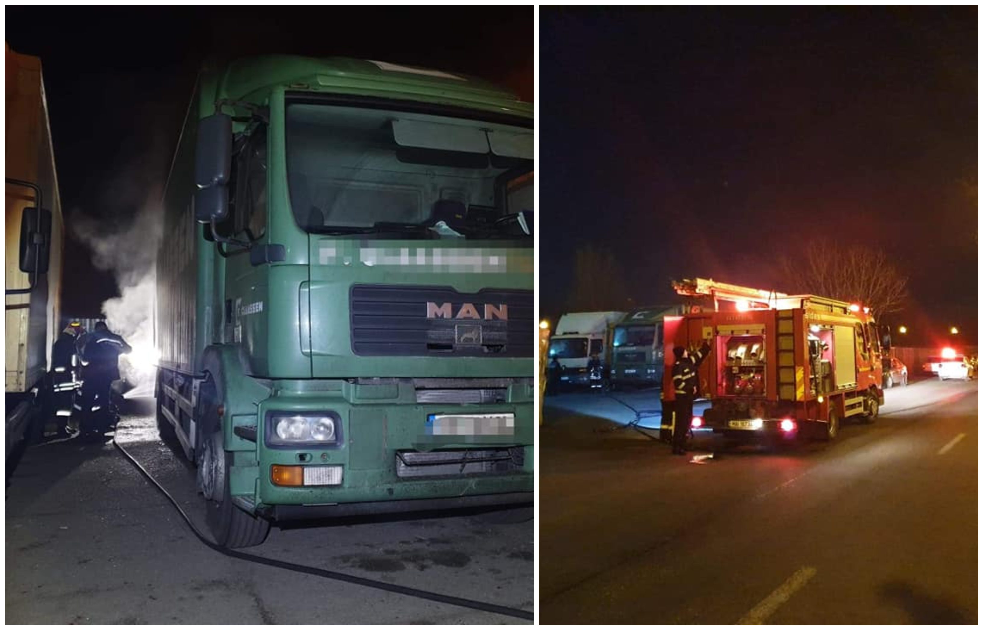 FOTOGALERIE. Camion în flăcări la o firmă din Satu Mare. Alte camioane în pericol!