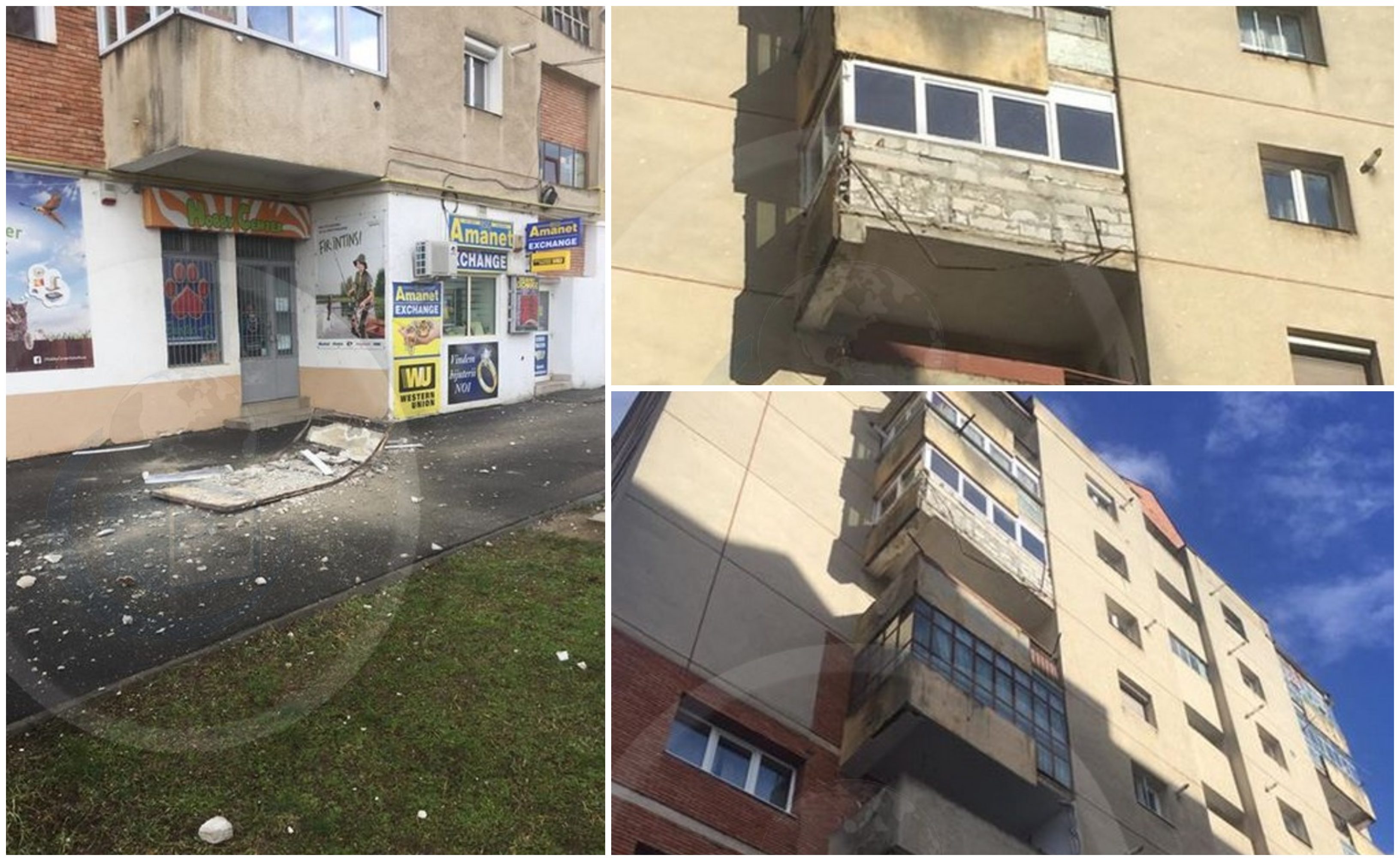 FOTO. Vântul puternic desprinde bucăți dintr-un bloc. Pericol în Cartierul Carpați 2