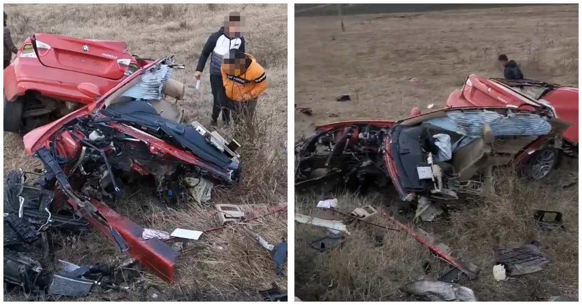 VIDEO. BMW rupt în două, șoferul a scăpat ca prin minune