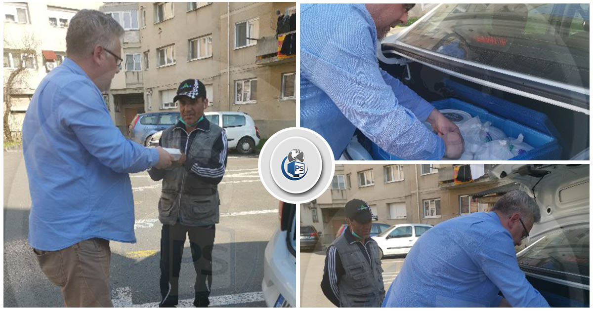 FOTO. O firmă de livrări duce mâncare gratuită pentru nevoiași, prin Satu Mare