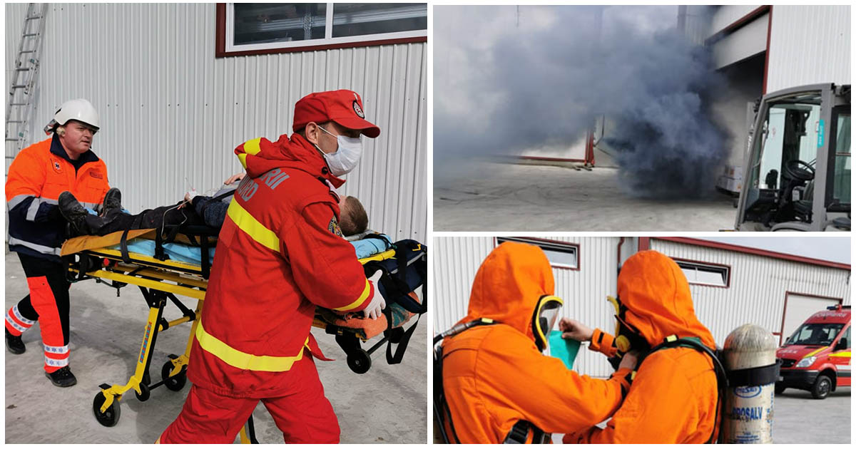 FOTOGALERIE. Incendiu și substanțe toxice la Tășnad! Doi morți, doi răniți grav (EXERCIȚIU)