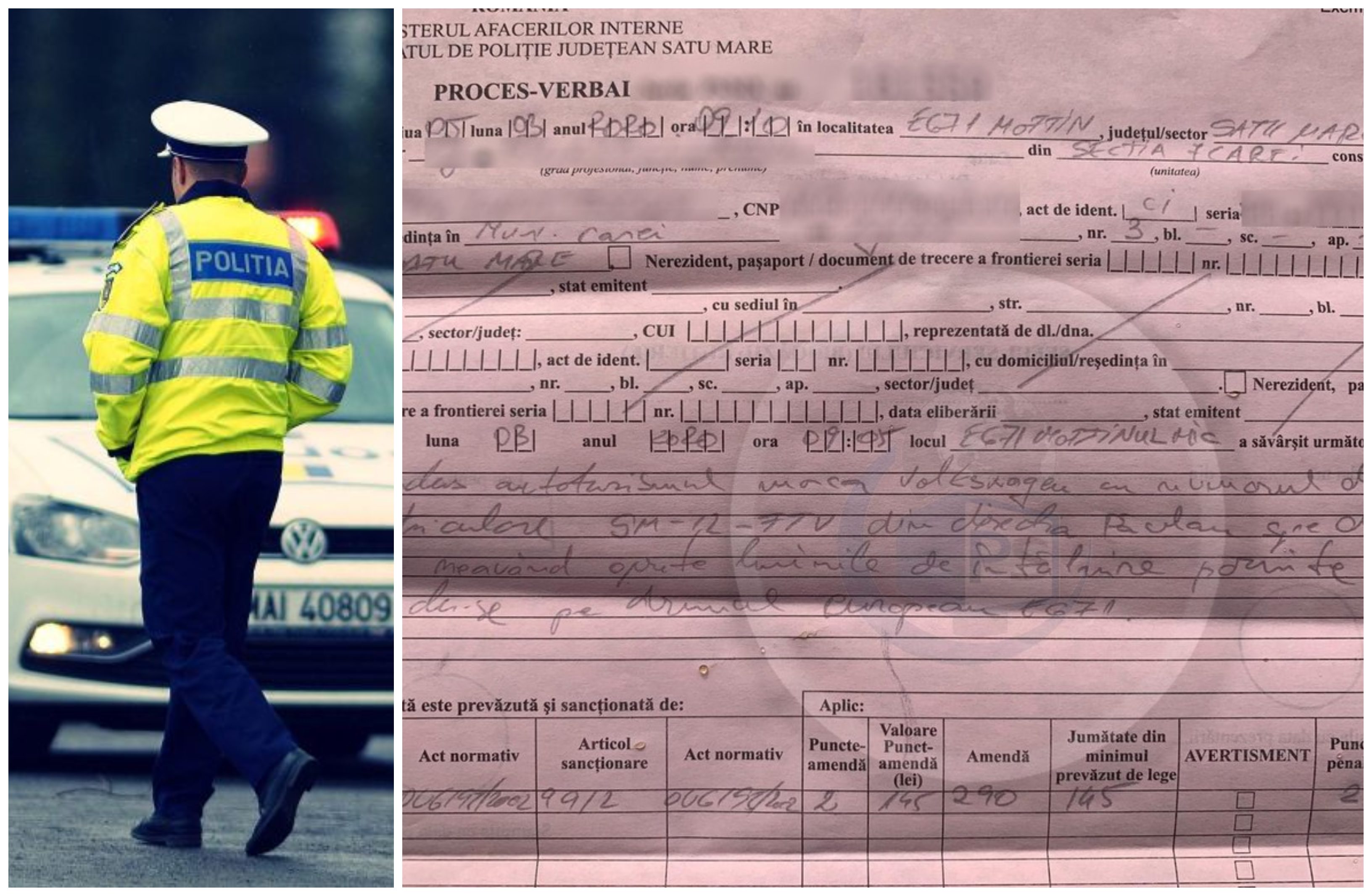 FOTO. Amendă ilogică a Poliției Rurale: ”neavând oprite luminile de întâlnire pornite”