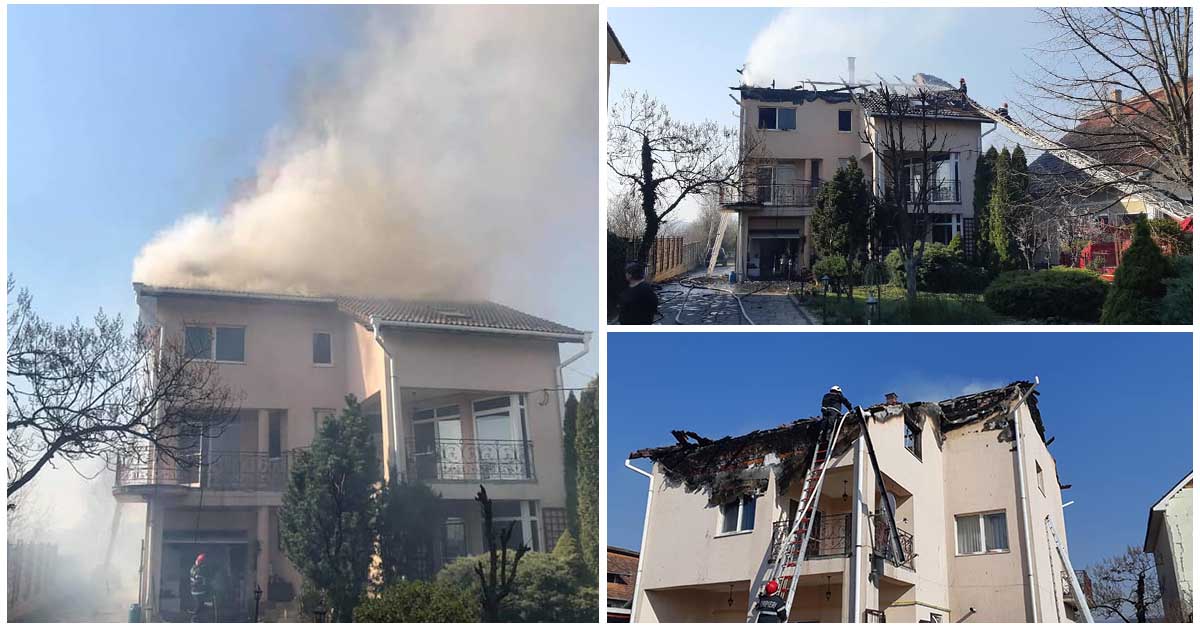 FOTOGALERIE. A dat foc unei vile din județul Satu Mare! Proprietara a fost preluată de paramedici