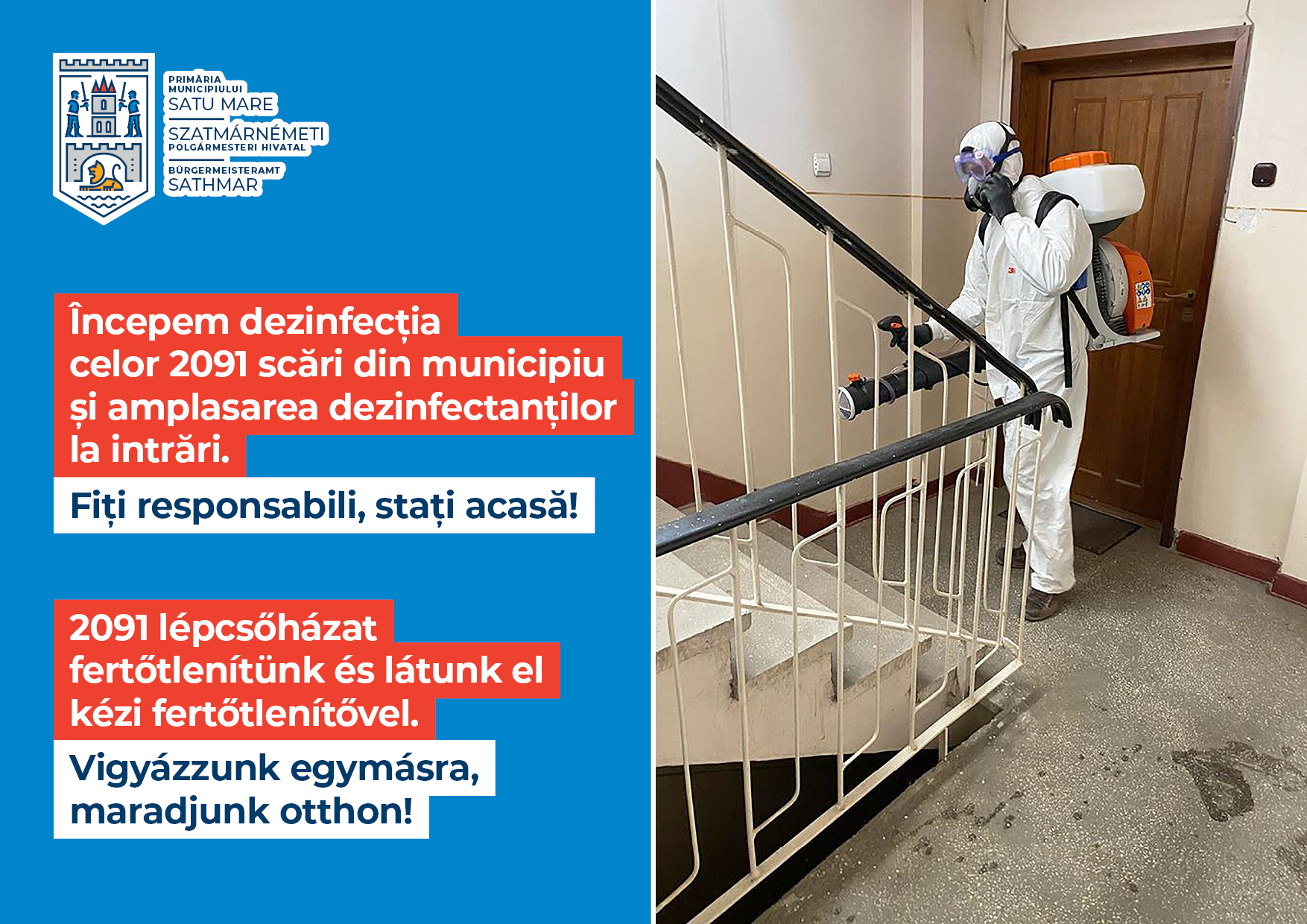 Toate scările de bloc din municipiul Satu Mare vor fi dezinfectate