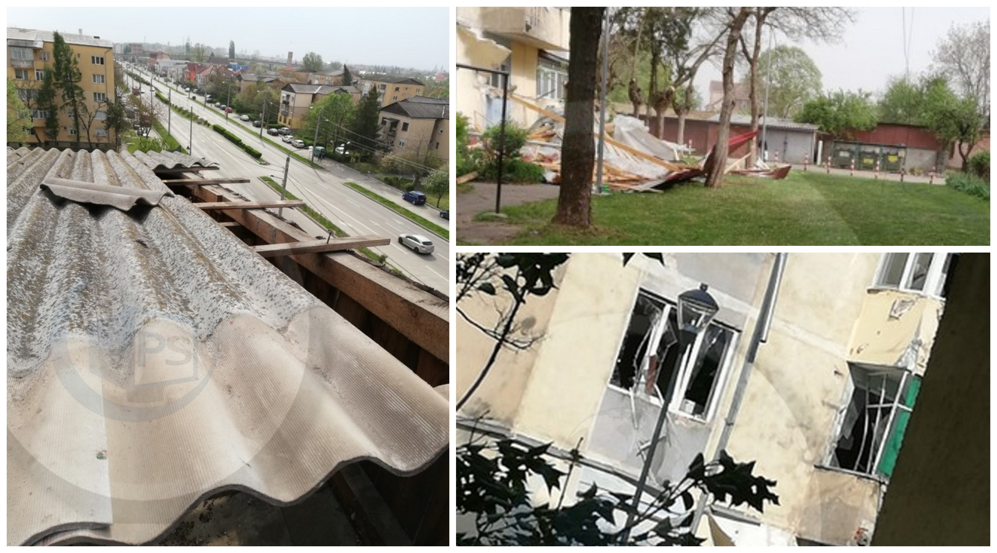 FOTOGALERIE. Acoperiș smuls de vânt și geamurile apartamentelor sparte în Satu Mare