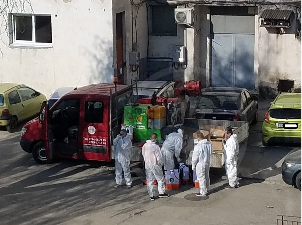 FOTO. A început dezinfectarea blocurilor în Satu Mare. Dezinfectante în toate scările