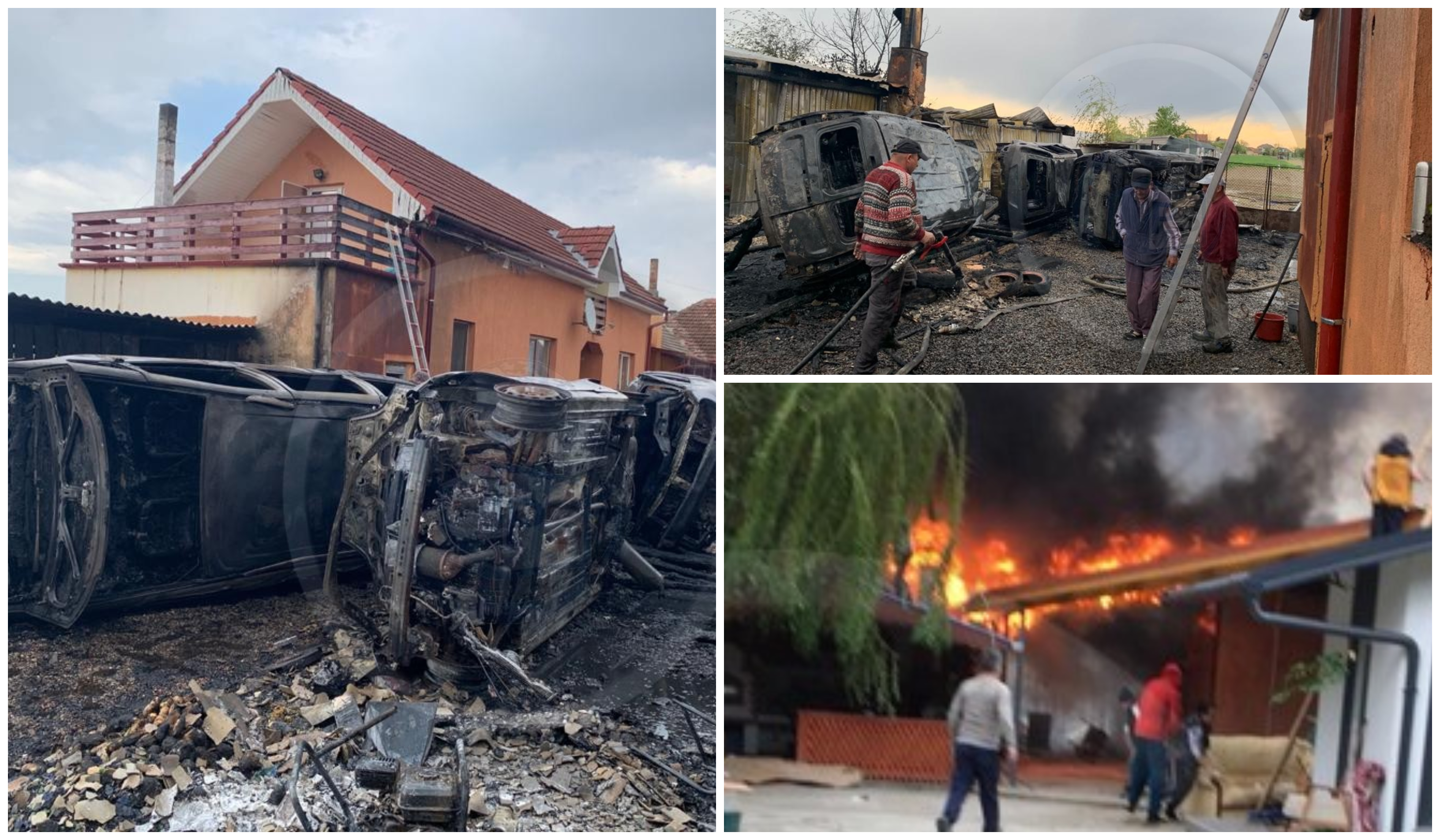 FOTOGALERIE. Incendiu de amploare în județ. Mașini distruse, case avariate, animale moarte