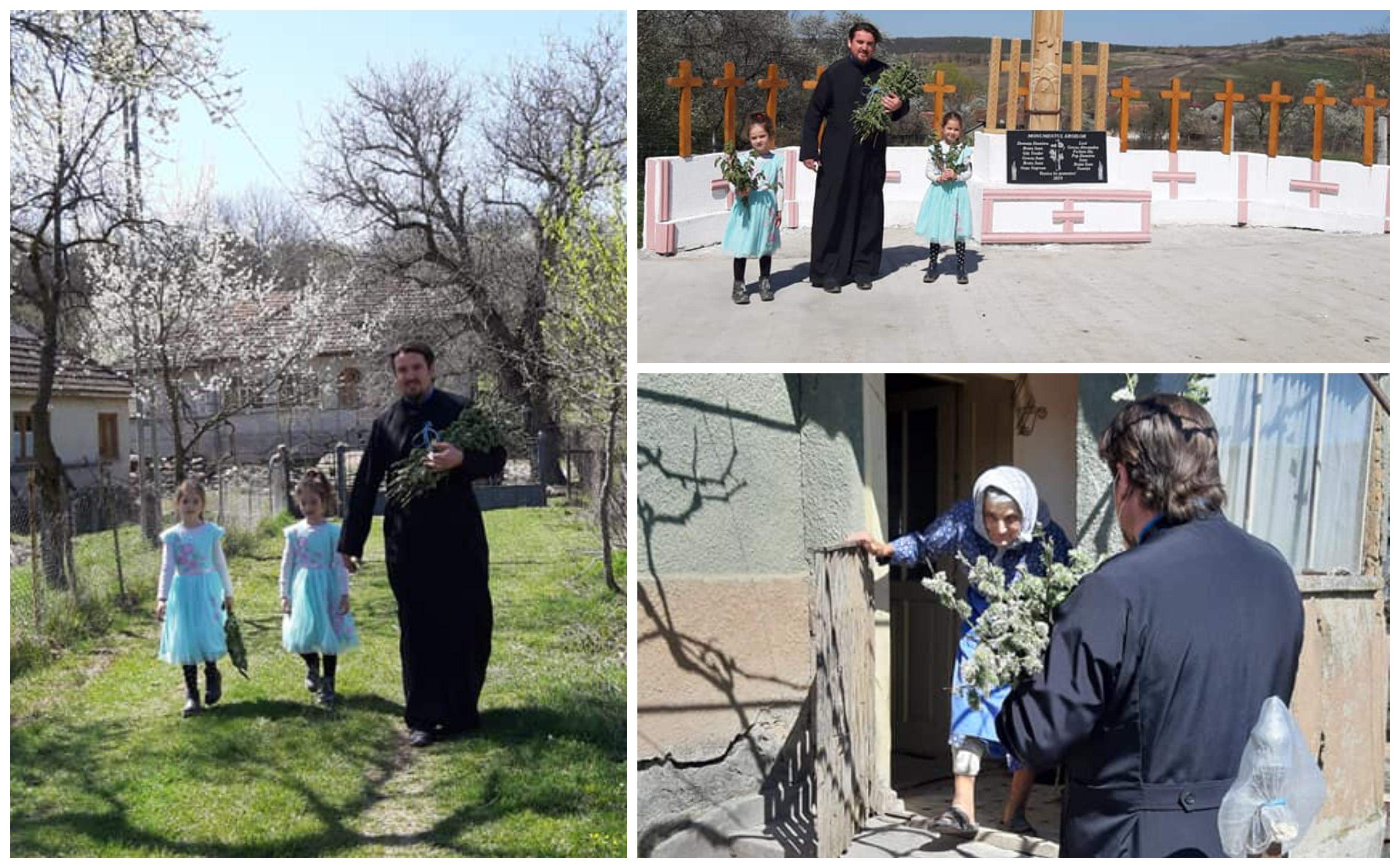 De Florii, un preot din județ, ajutat de fiicele sale, a împărțit ramuri sfințite