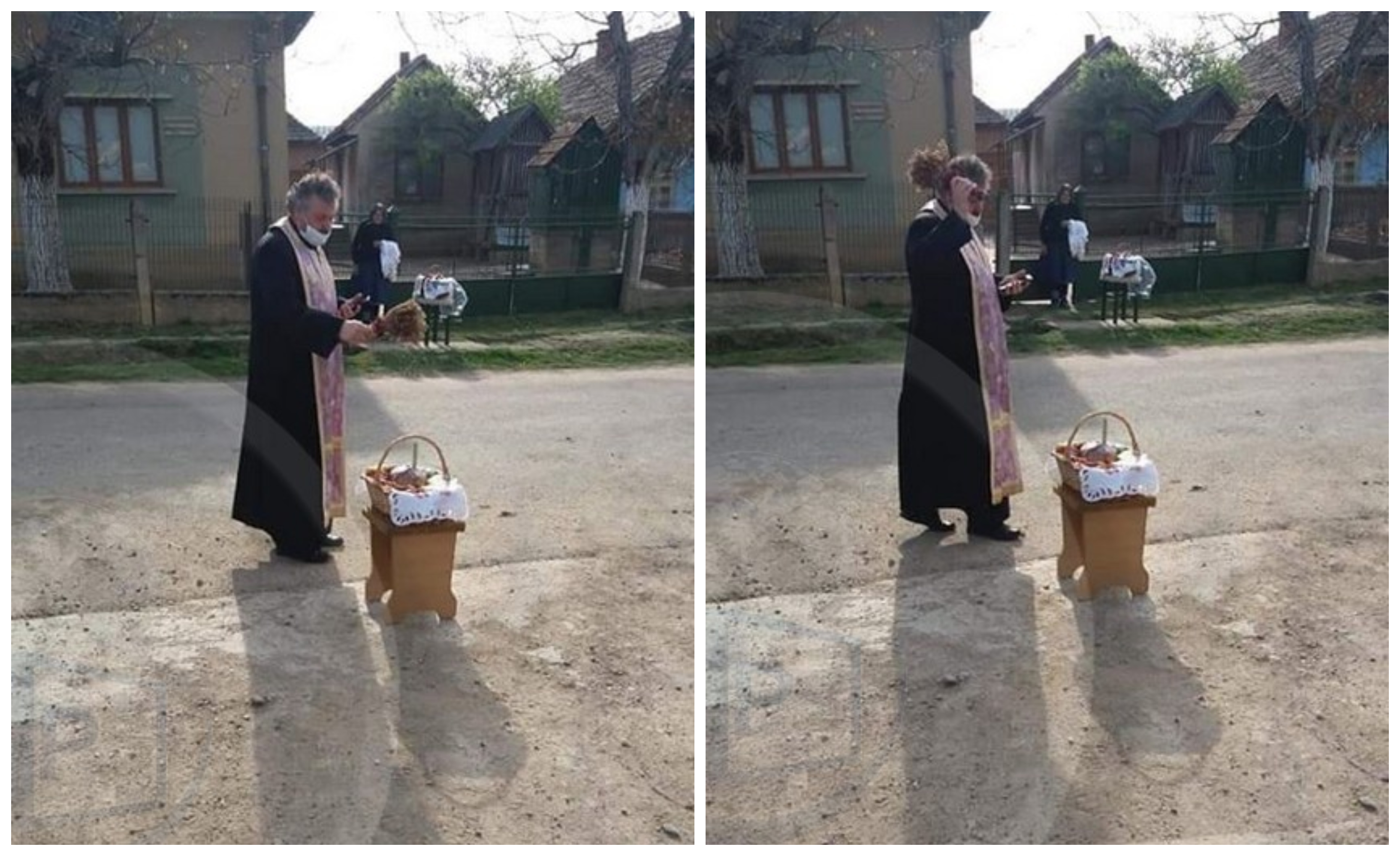 FOTO. Sfințirea coșurilor în județul Satu Mare. Un preot merge din poartă în poartă