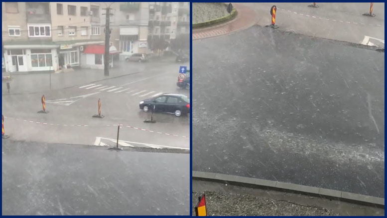 VIDEO. Grindina n-a ocolit județul. Ploaie torențială și bucăți de gheață la Carei