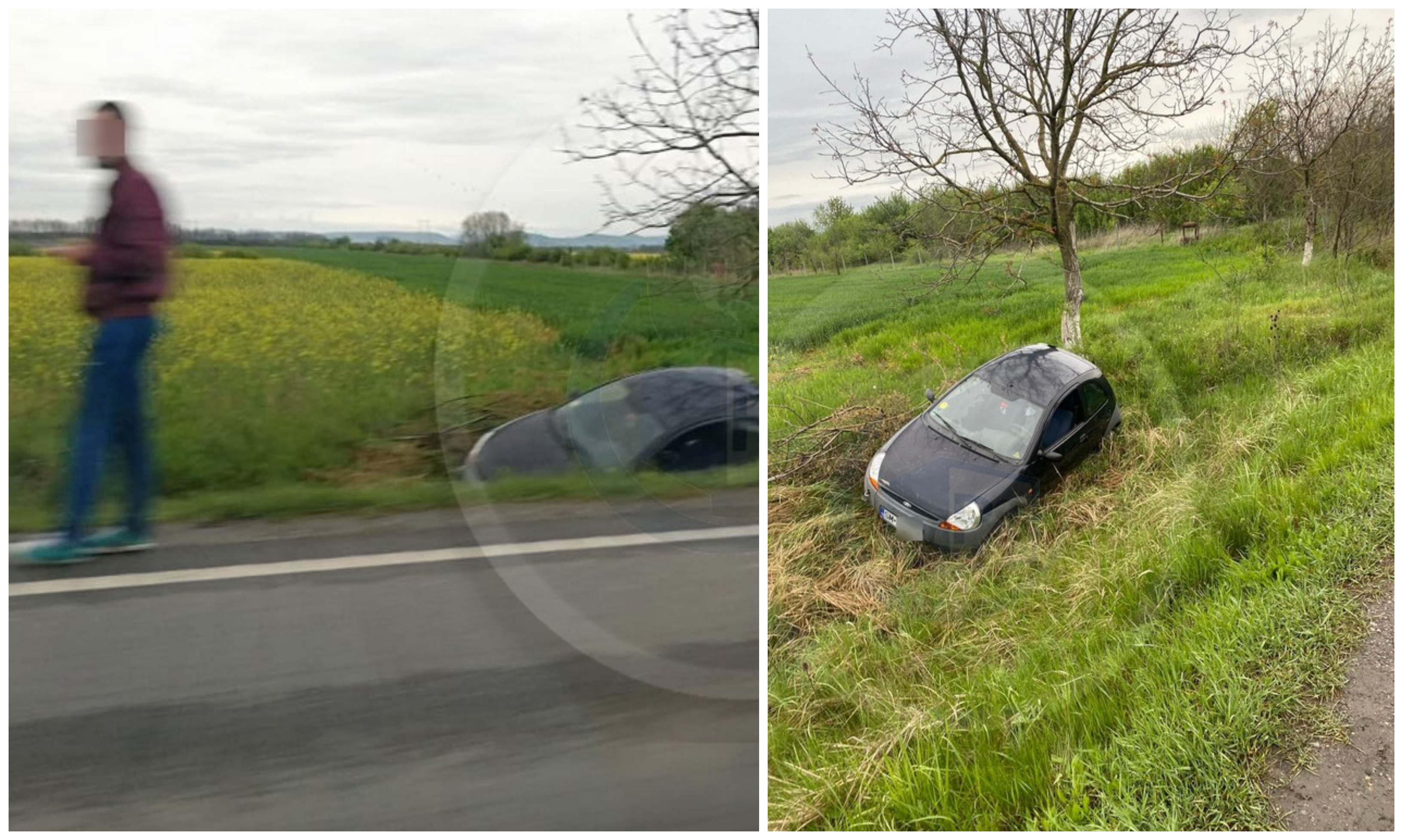 FOTOGALERIE. Accident în județ. Un șofer începător, cu mașina în șanț