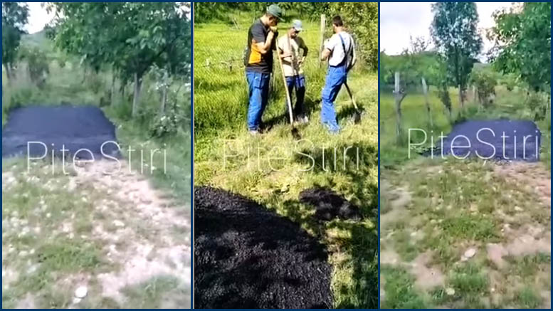 VIDEO. Au turnat asfaltul direct pe iarbă, într-o comună din țară. Filmarea a devenit virală
