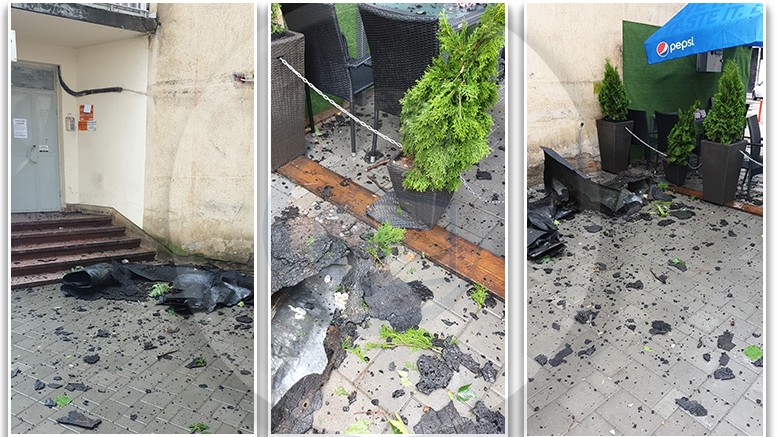 FOTO. S-au desprins bucăți de pe acoperișul unui bloc central