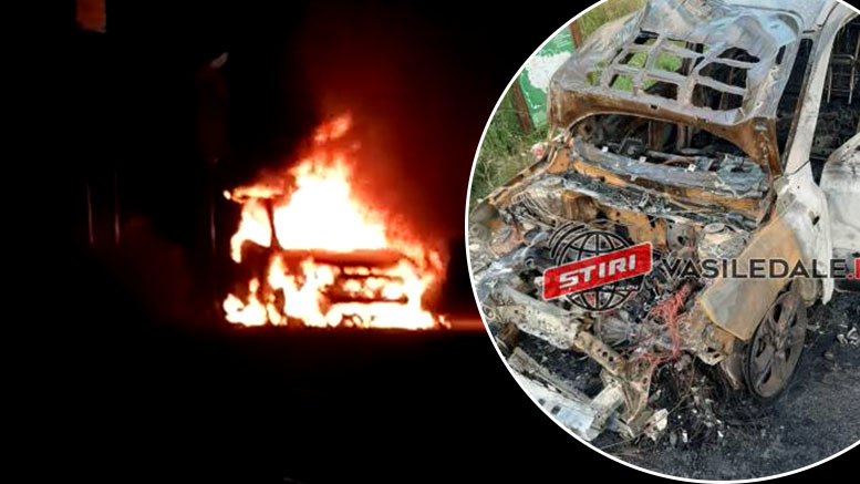 VIDEO/FOTO. Mașina unui șef de frontieră de la granița cu Ucraina, incendiată în stil mafiot