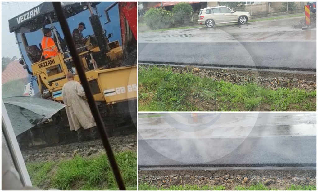 FOTO/VIDEO. Asfaltare pe timp de ploaie, în județul Satu Mare! Aici sunt banii dvs.!