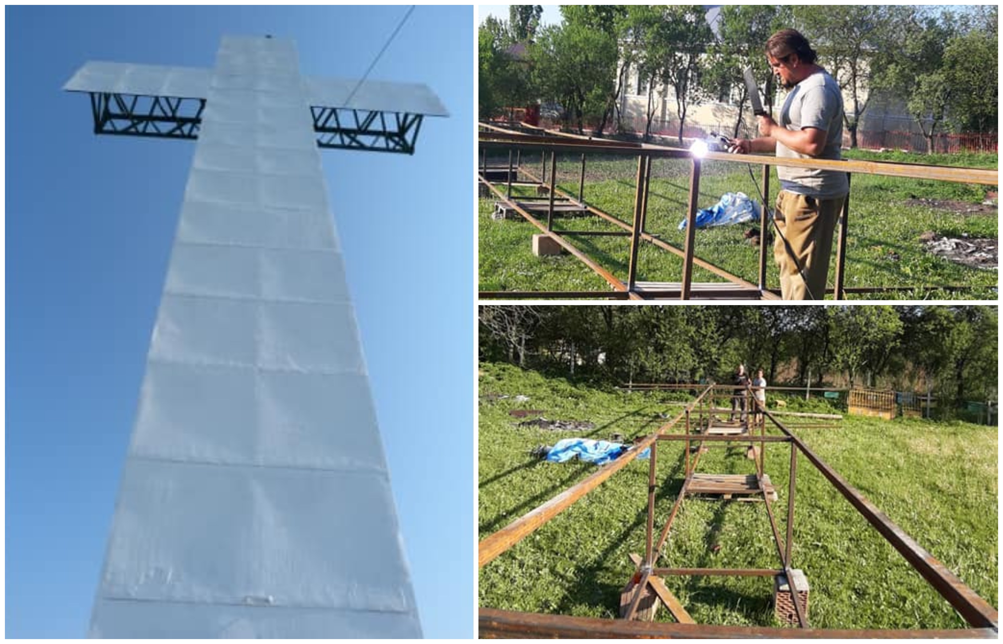 FOTOGALERIE. Preotul din Satu Mare care ridică o cruce uriașă pe locul unei mănăstiri