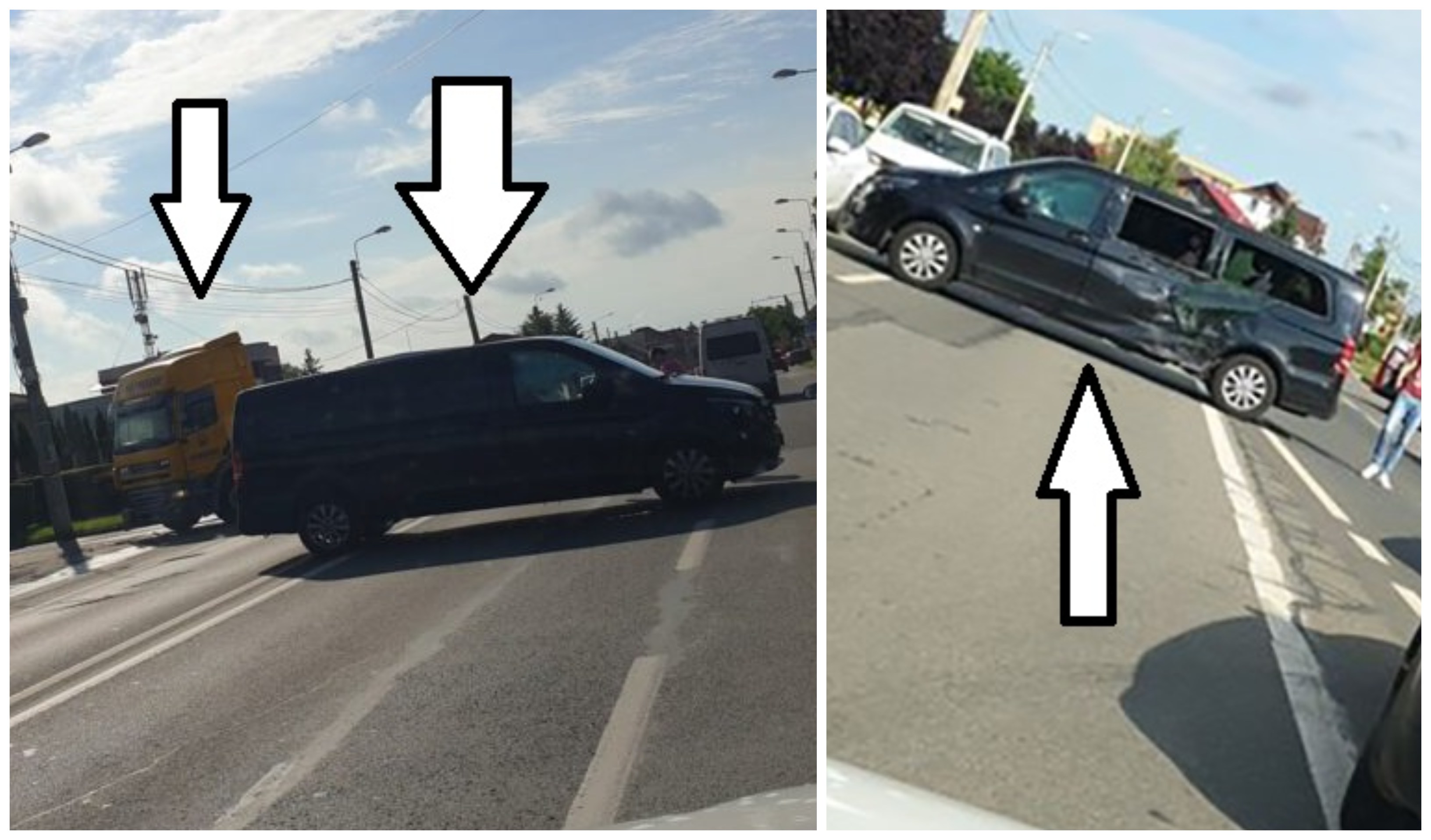 FOTO. Impact între un camion și un microbuz în Satu Mare! Circulația afectată, pe B-dul Aurel Vlaicu