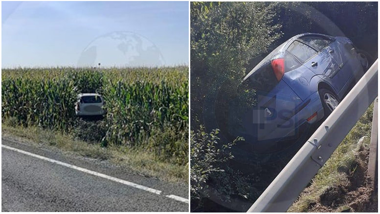 FOTO. Accident grav între Carei și Moftin. Două mașini au ajuns pe câmp și în șanț