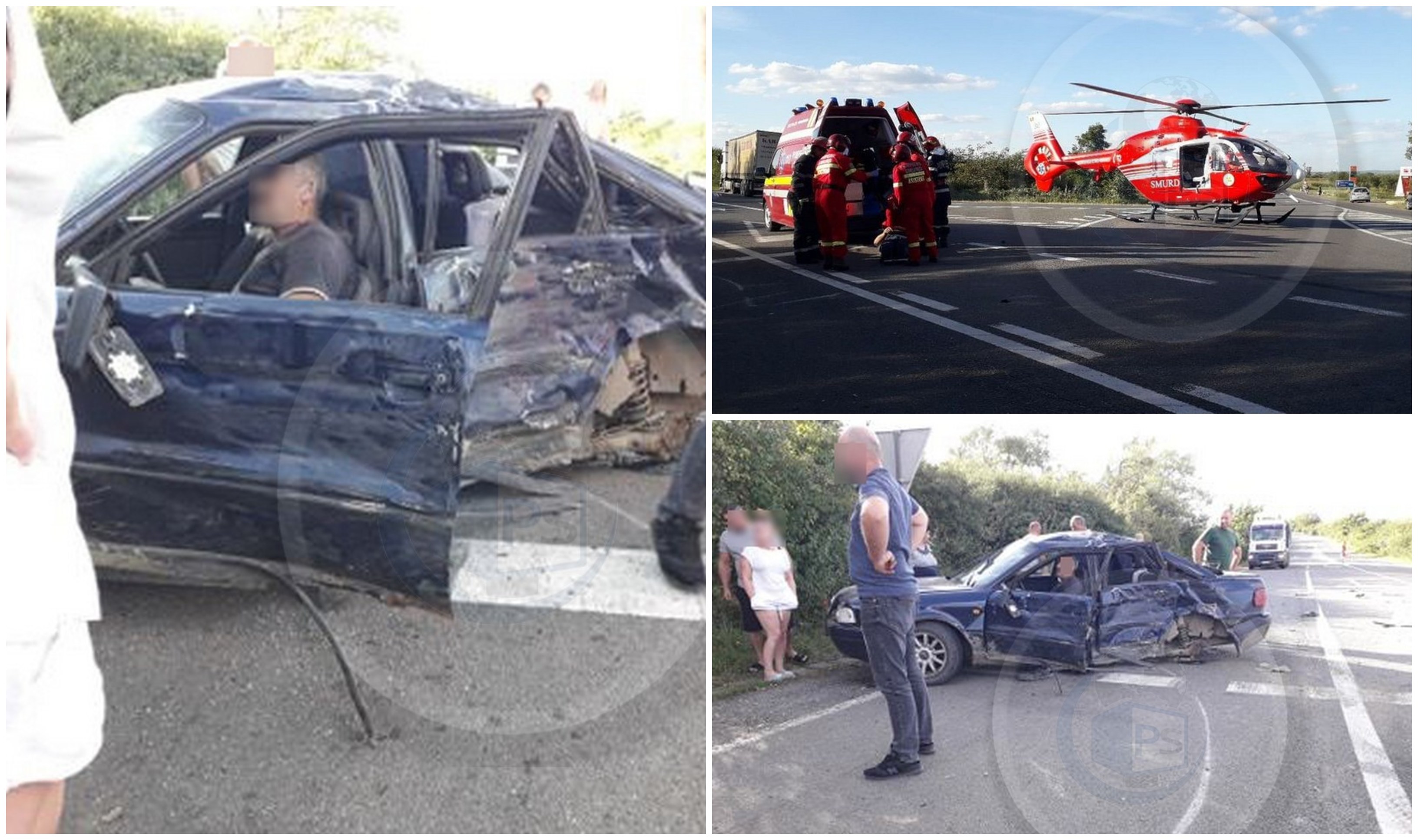 FOTO/VIDEO. Mașină lovită în plin de un camion. Intervine echipajul de pe elicopterul SMURD