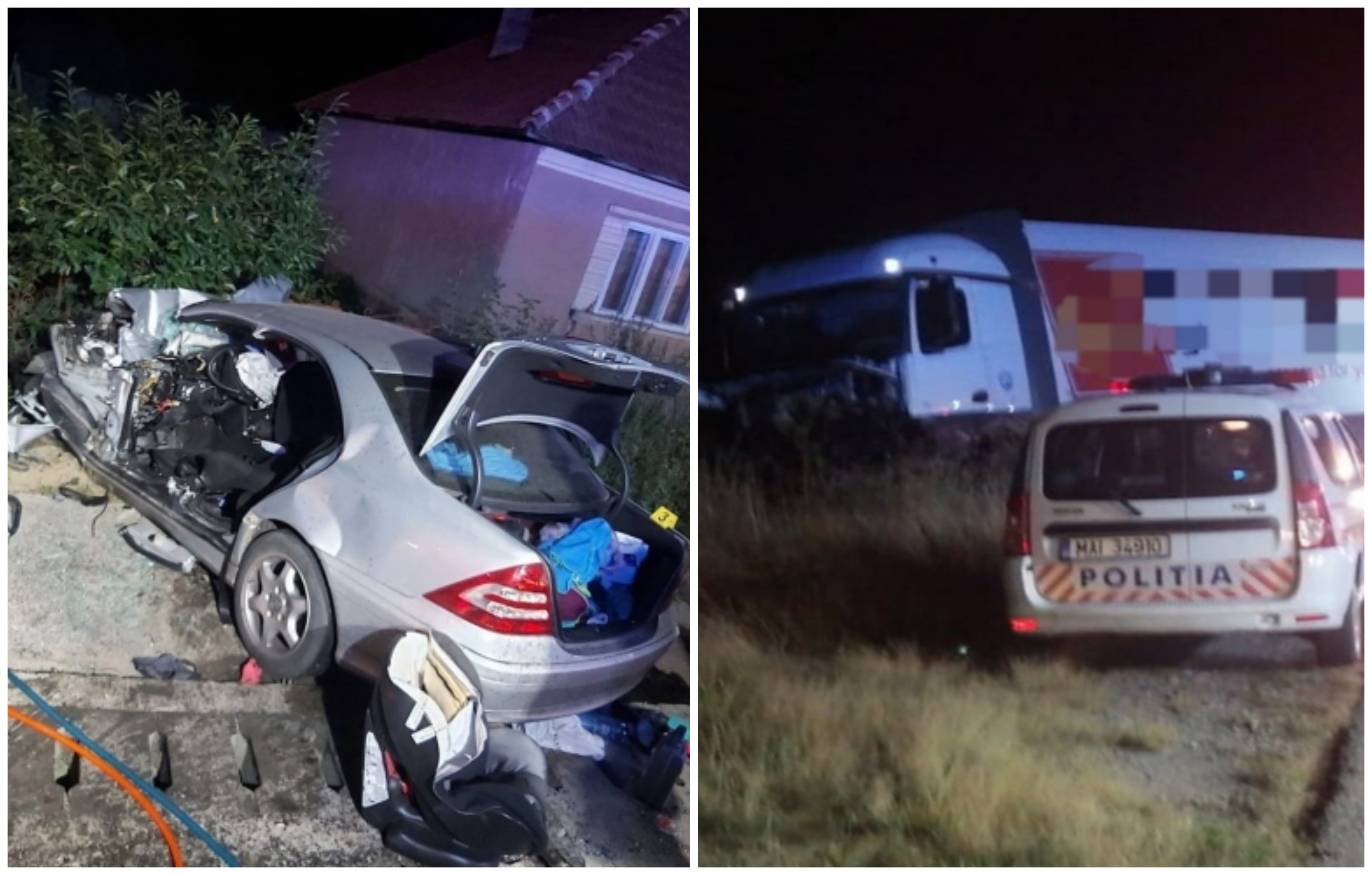 FOTO. Familie (cu trei minori) implicată într-un accident mortal. Impact între TIR și Mercedes