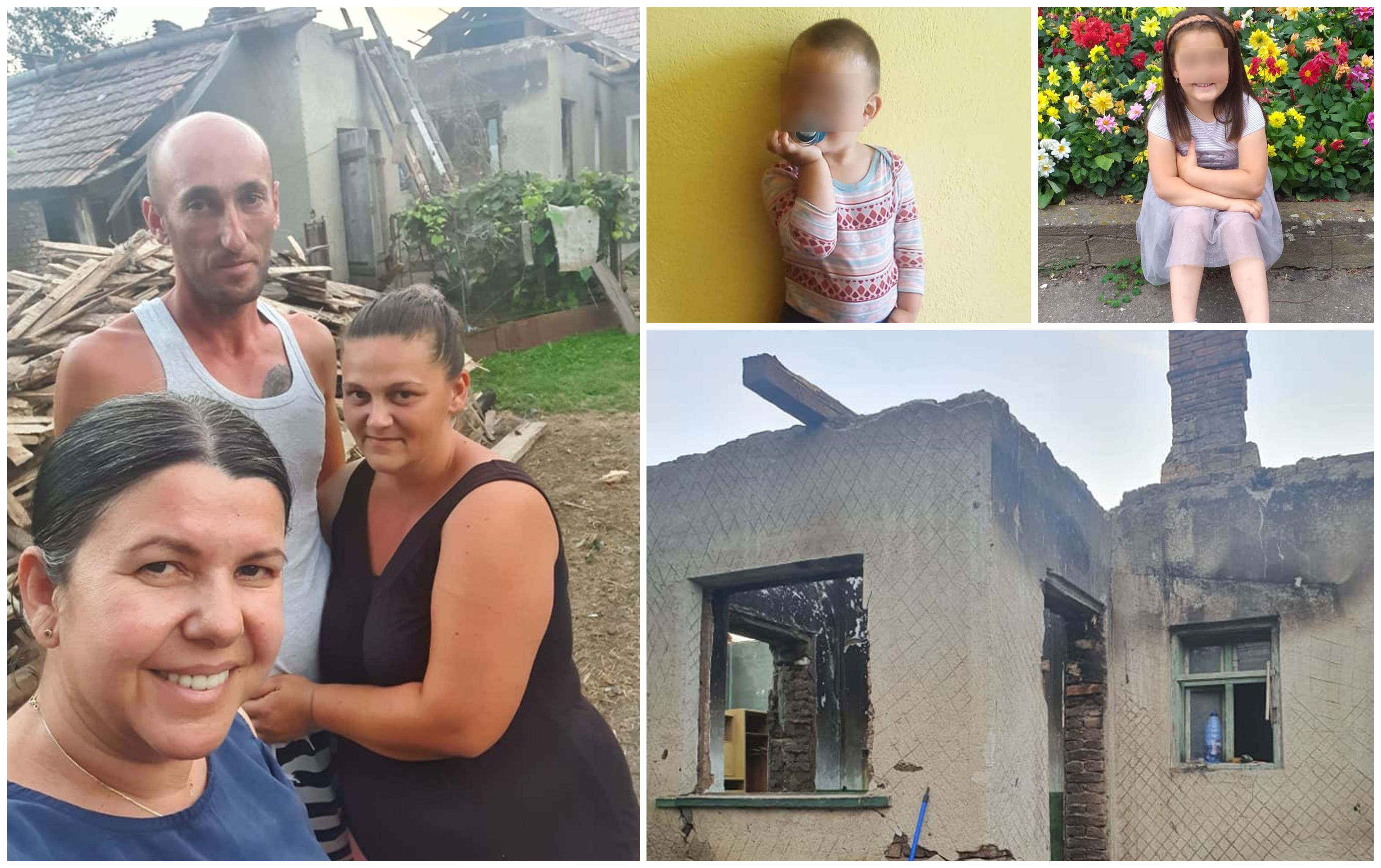 FOTOGALERIE. Familie din județ, cu doi copii, sub cerul liber. Casa le-a fost distrusă