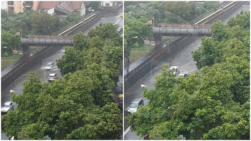 FOTO/VIDEO. Inundație pe B-dul Goga! Pasajul Soarelui este sub apă