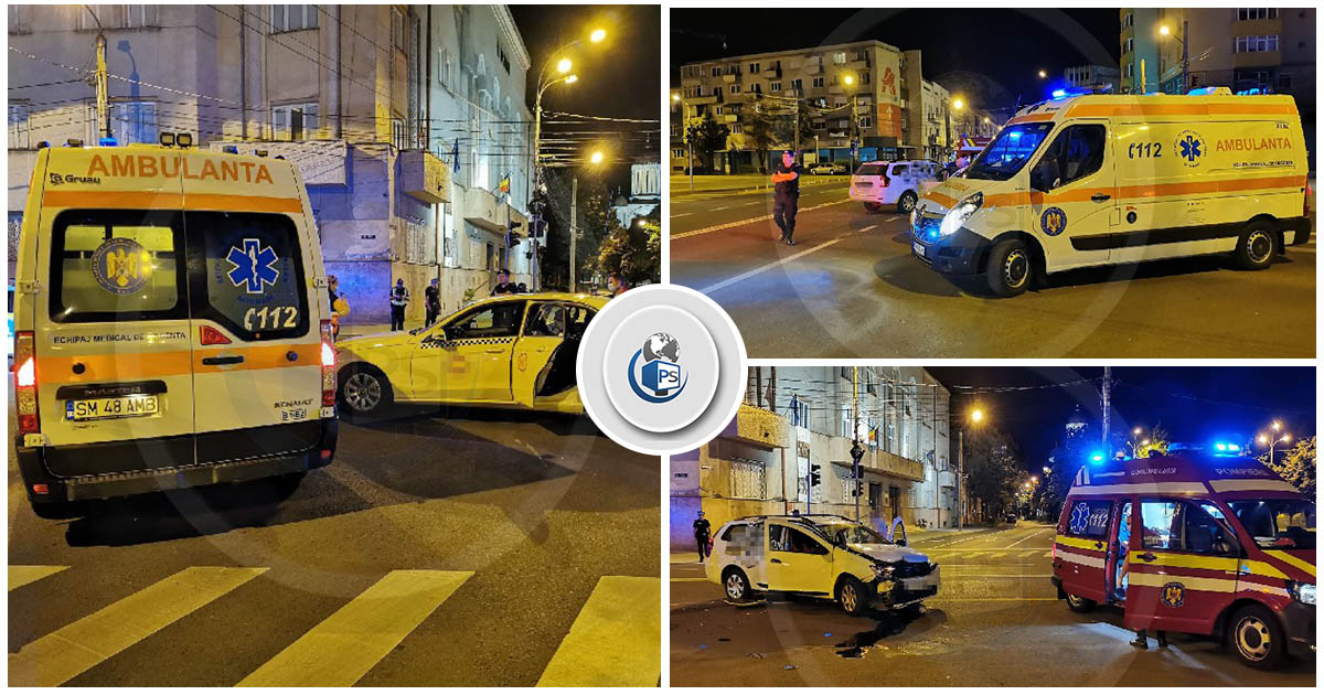 FOTO/VIDEO. Accident cu victime în zona centrală. Impact între un automobil și un taximetru