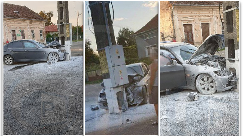 FOTO/VIDEO. Polițistul băut, lăsat fără permis. S-a oprit cu BMW-ul într-un stâlp