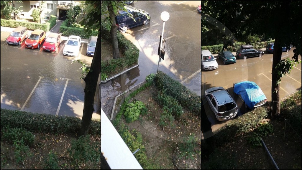 FOTO/VIDEO. ”Dorel” atacă din nou. A inundat o stradă din Micro 14, după ce a lăsat un cartier fără curent