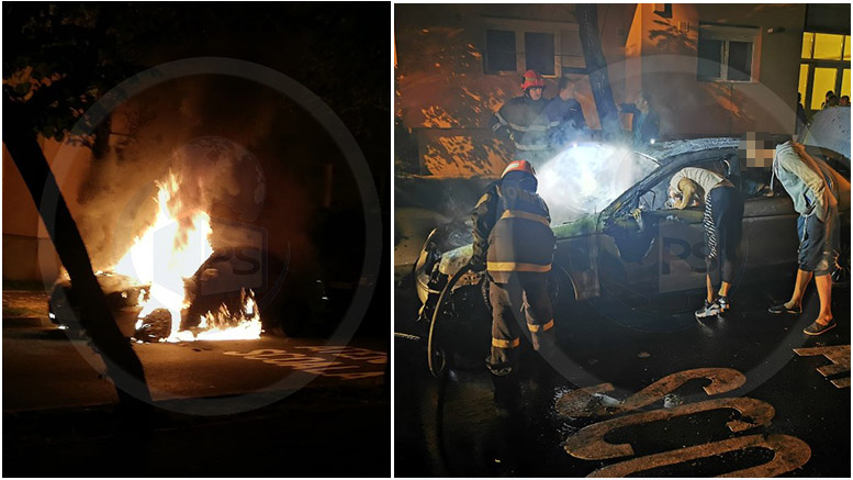 FOTO/VIDEO. O mașină a explodat. Panică în Micro 16. Pompierii au intervenit în forță