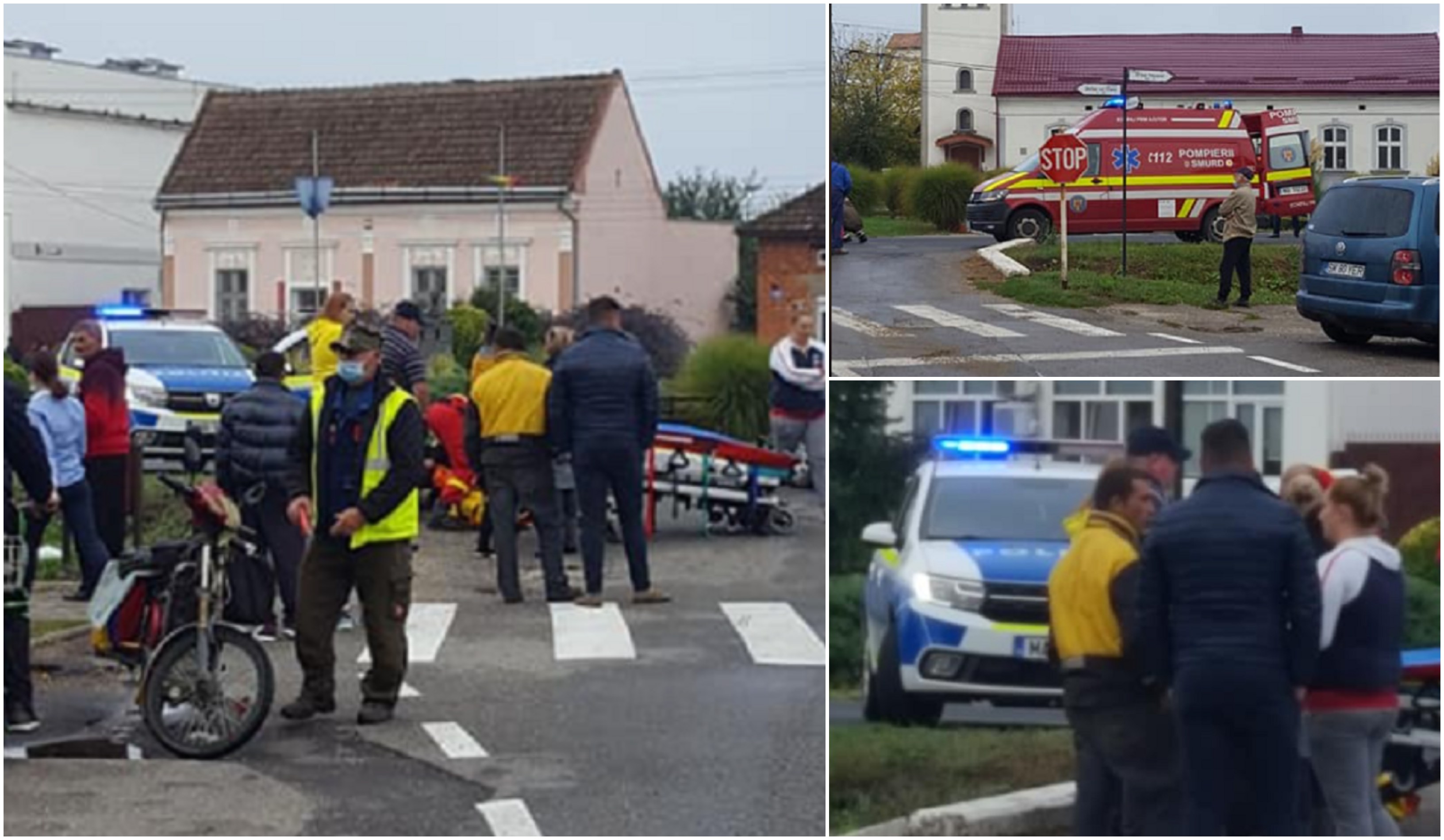 FOTOGALERIE. Femeie lovită de o mașină în Ardud. Poliția și ambulanța, la fața locului