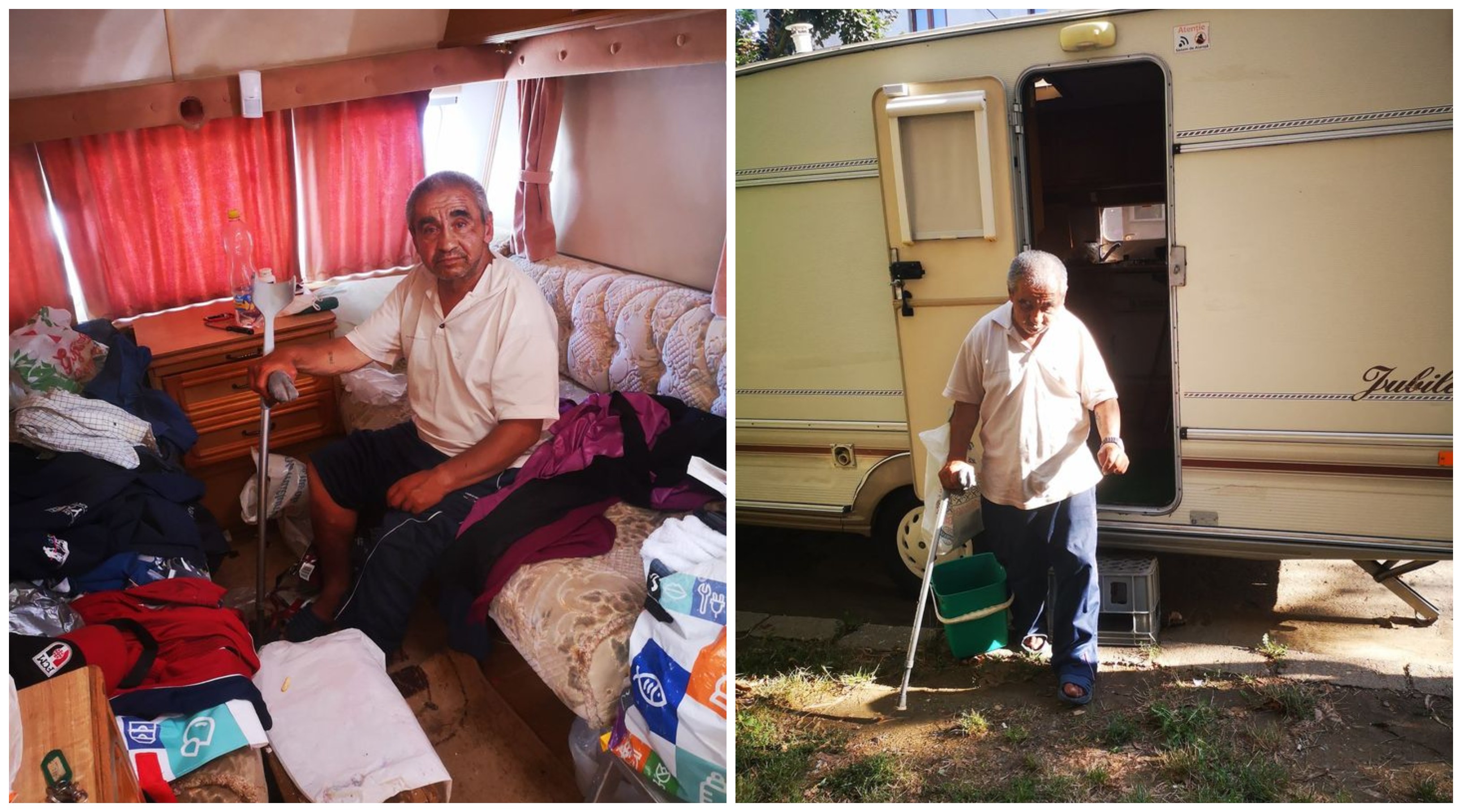FOTO. Bătrânelul care trăiește într-o rulotă, în Micro 17. Are nevoie de ajutorul nostru!