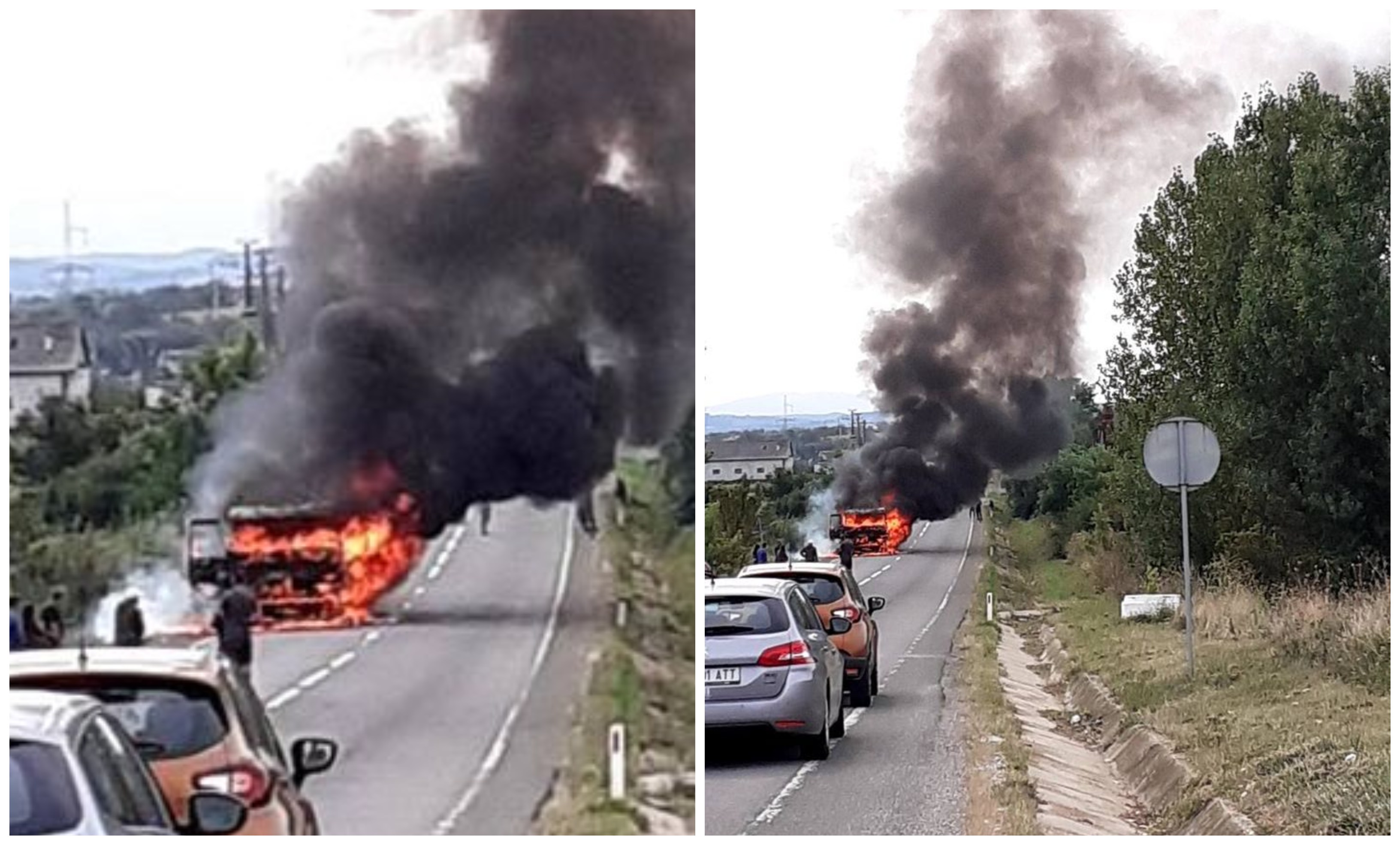 FOTO/VIDEO. Incendiu de amploare la ieșire din județul Satu Mare. Camion în flăcări, drumul Satu Mare - Sălaj, blocat