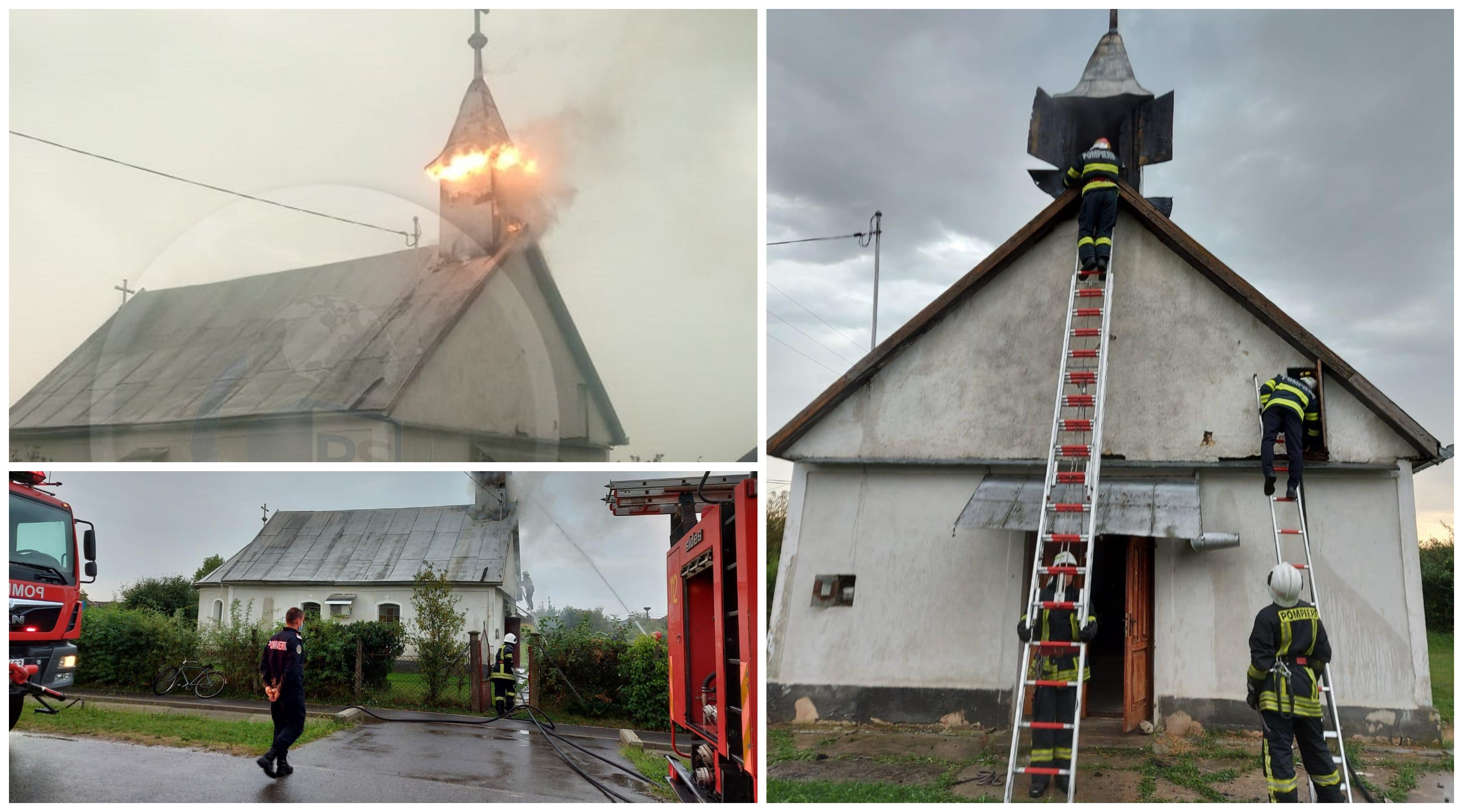 FOTOGALERIE. Biserică lovită de trăsnet în municipiul Satu Mare! Ce a rămas după incendiu