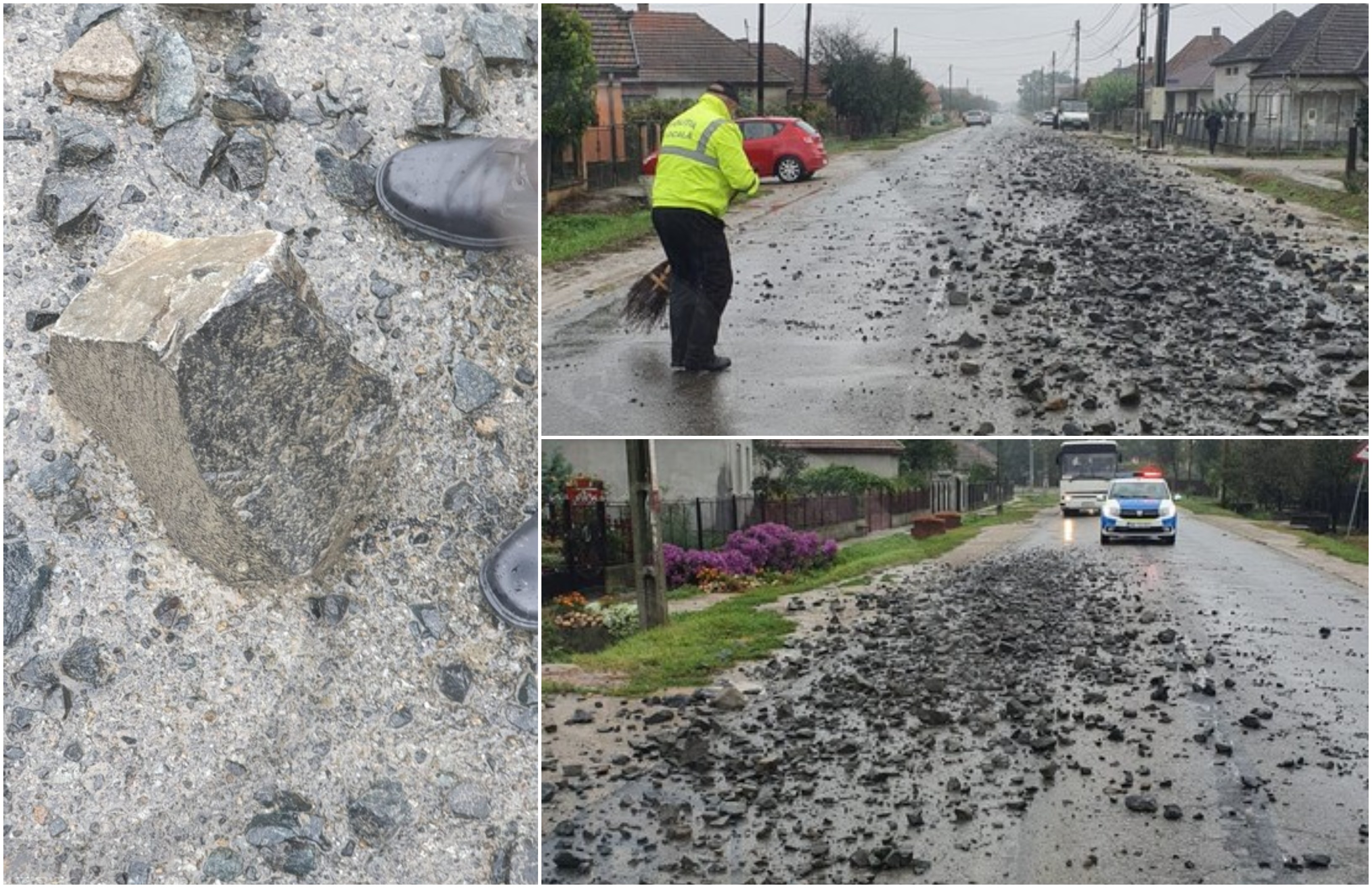 FOTOGALERIE. Bolovani pe DJ 193 în județ! Mașină avariată, Poliția a intervenit salvator