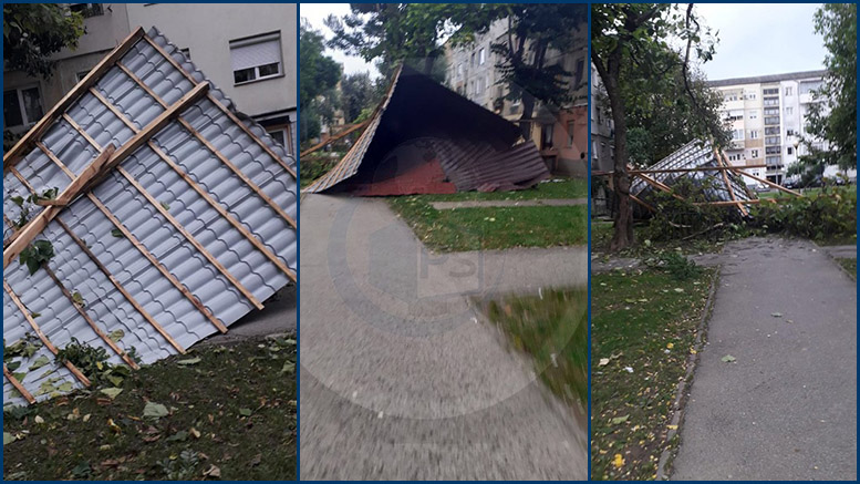 FOTOGALERIE. Acoperiș smuls de vânt, de pe un bloc din municipiul Satu Mare!