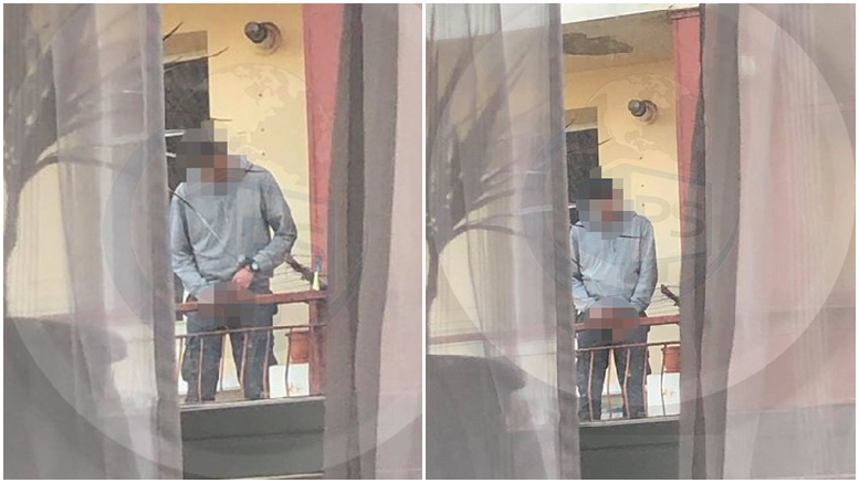 FOTO. Un individ își face nevoile direct de pe balcon, lângă Liceul German din Satu Mare