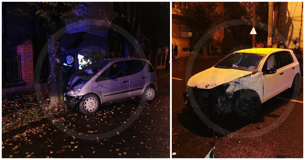 FOTO/VIDEO. Doi pasageri răniți, după ce tânărul șofer nu a oprit la "Stop"