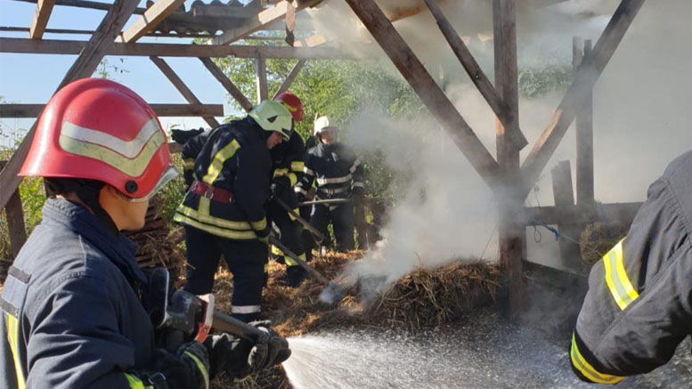FOTO. Incendiu în Petea. Niște copii s-au jucat cu focul