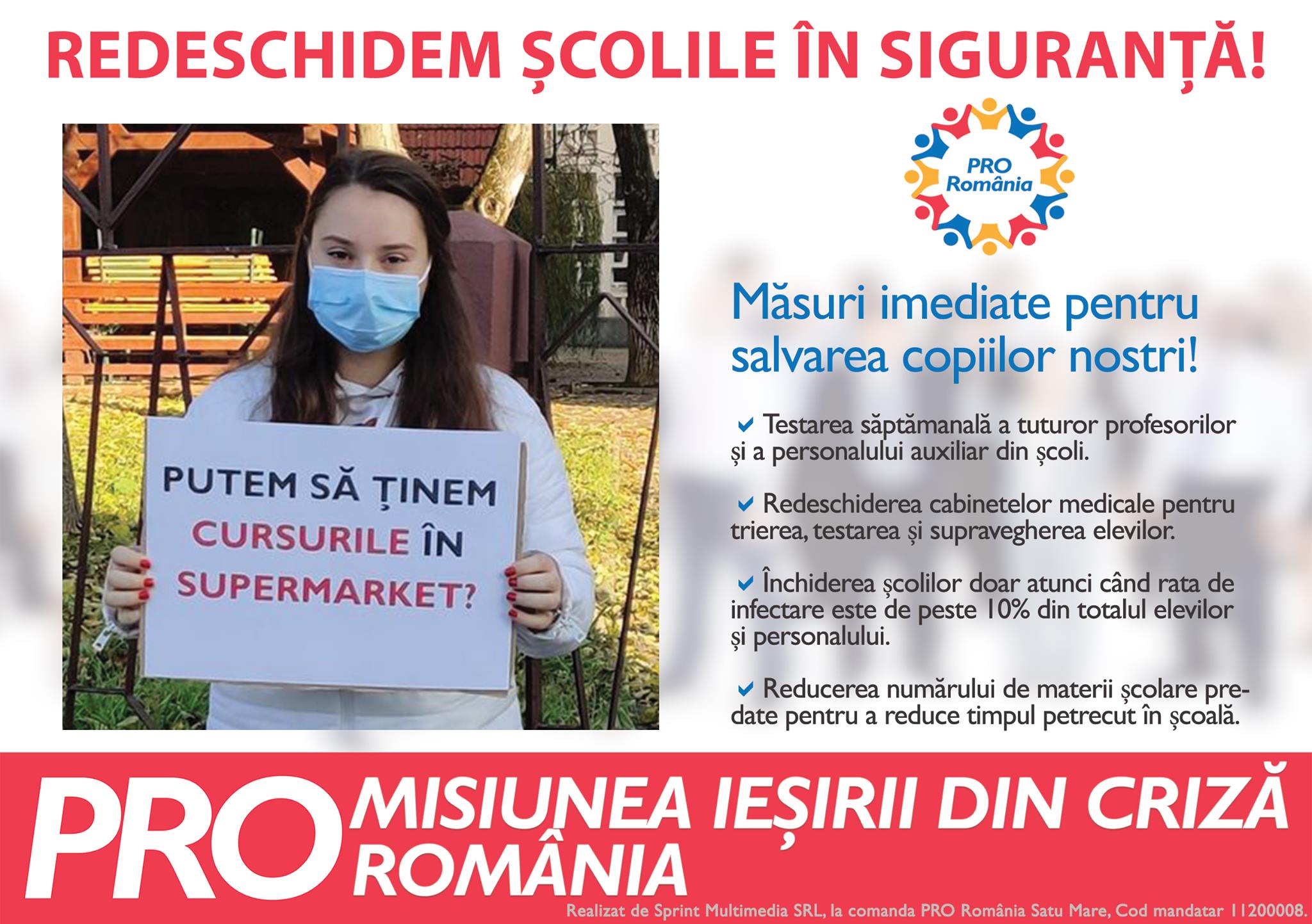 Pro România: ”Redeschideți școlile! NU distrugeți viitorul copiilor noștri!”