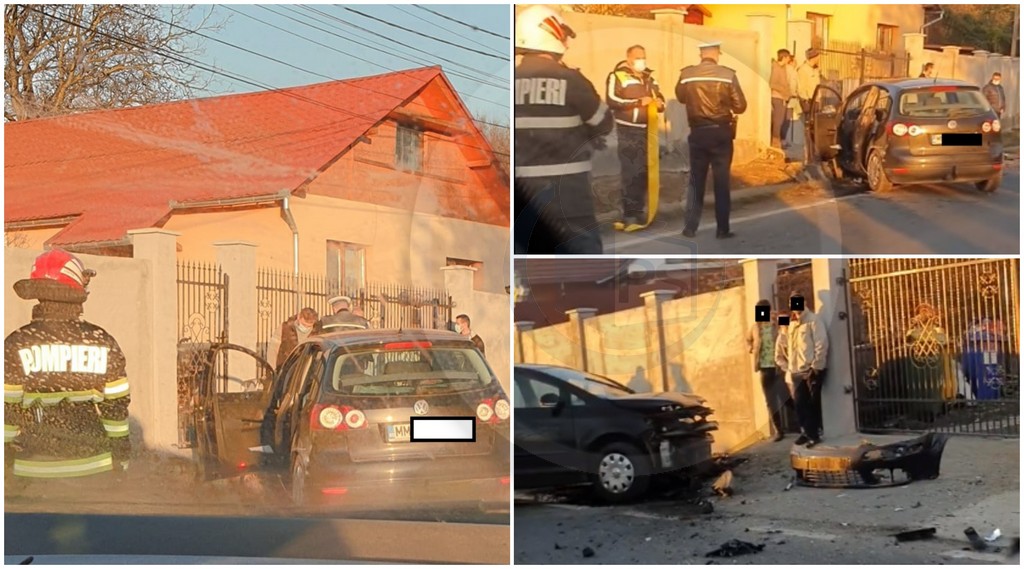 FOTO. Accident între Satu Mare și Baia Mare. Un șofer și-a parcat mașina într-un gard