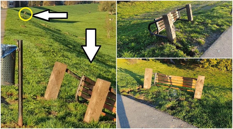 FOTO/VIDEO. Bănci distruse pe bandă rulantă în Micro 16, pe digul Someșului. Golanii, în acțiune