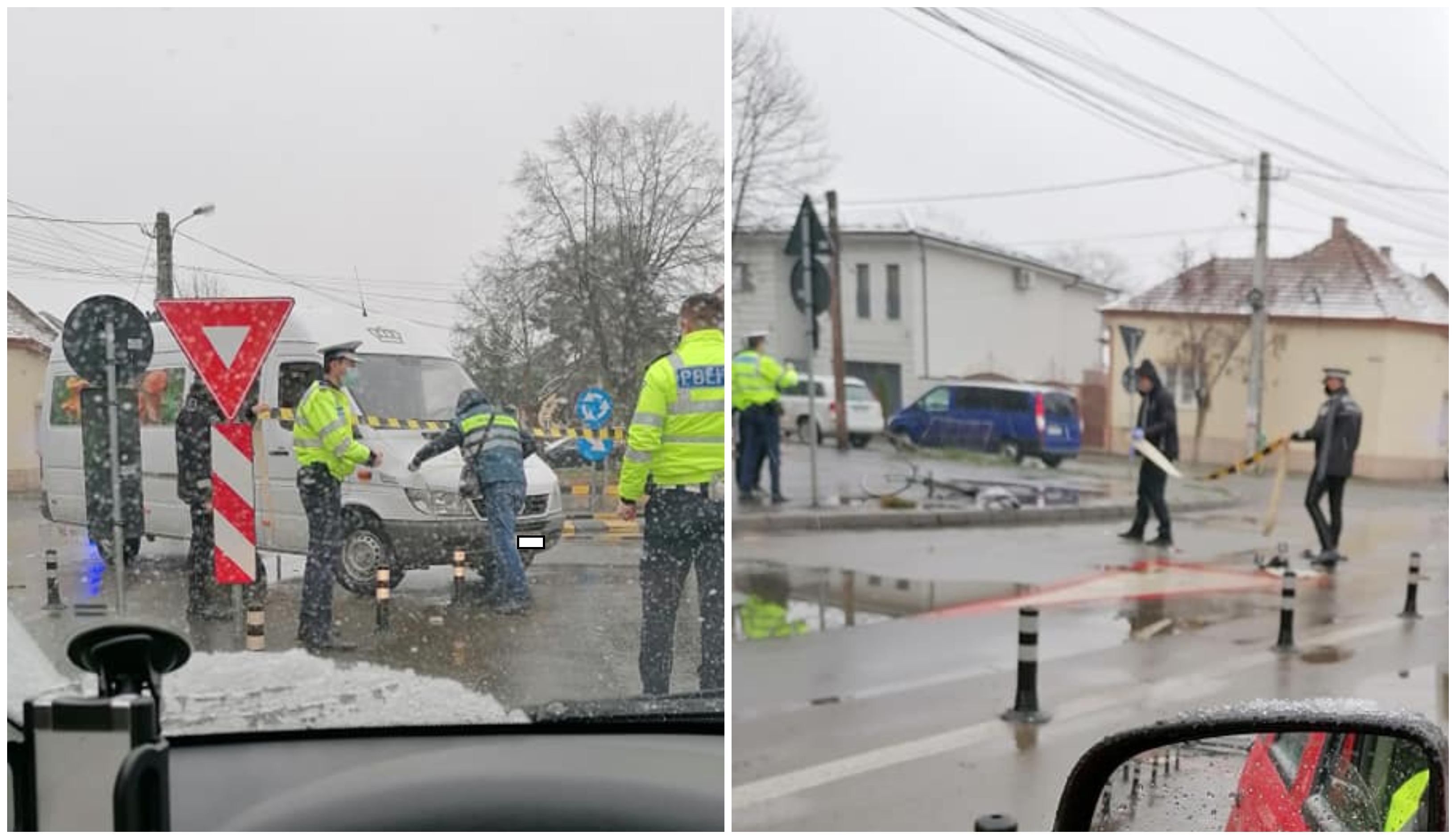 FOTO. Accident rutier în Satu Mare. Biciclist lovit de o dubă. Vizibilitate redusă