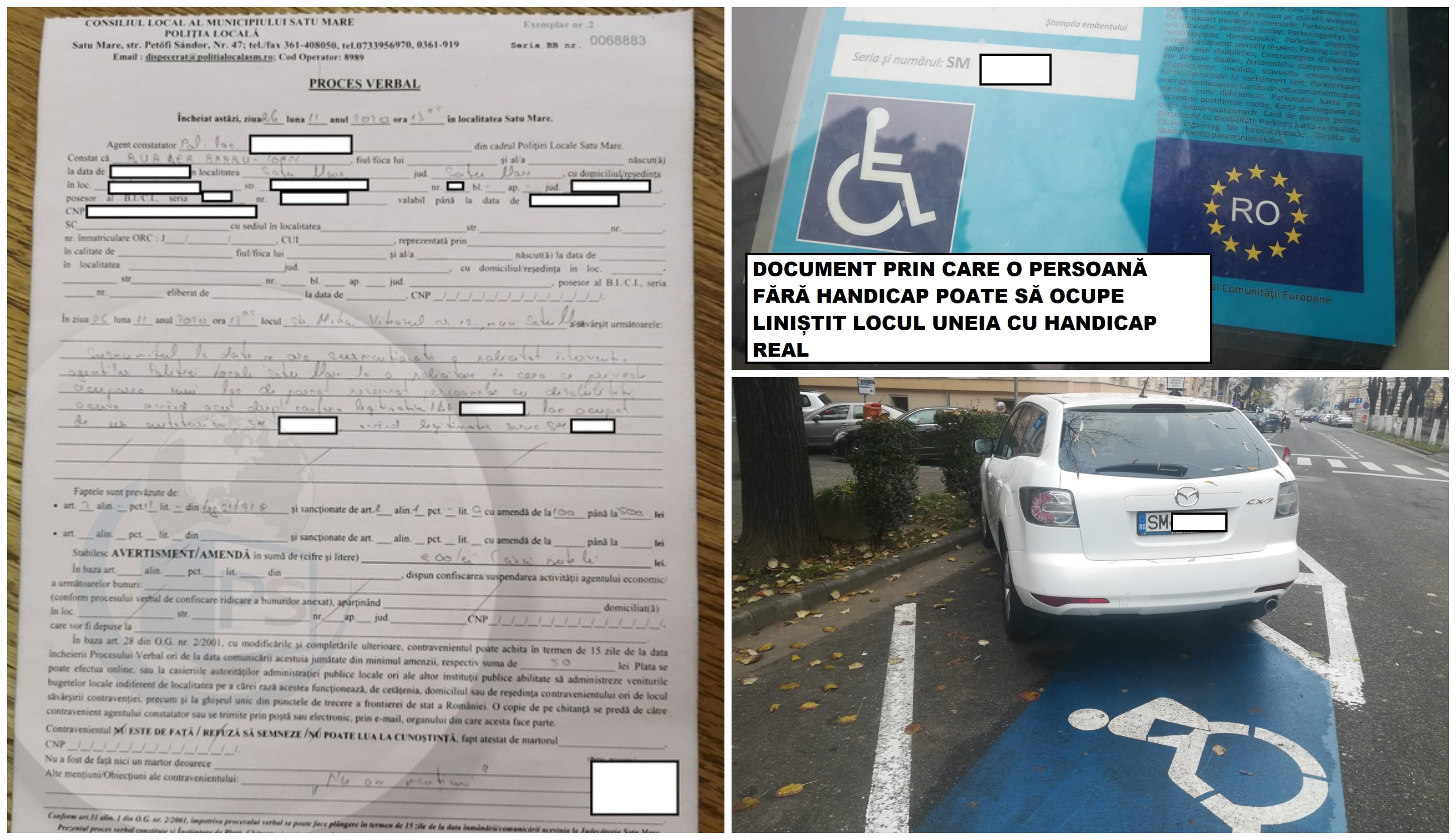 FOTO. Sătmărean cu handicap amendat de Poliția Locală. Amenințat apoi de un ofițer de Poliție