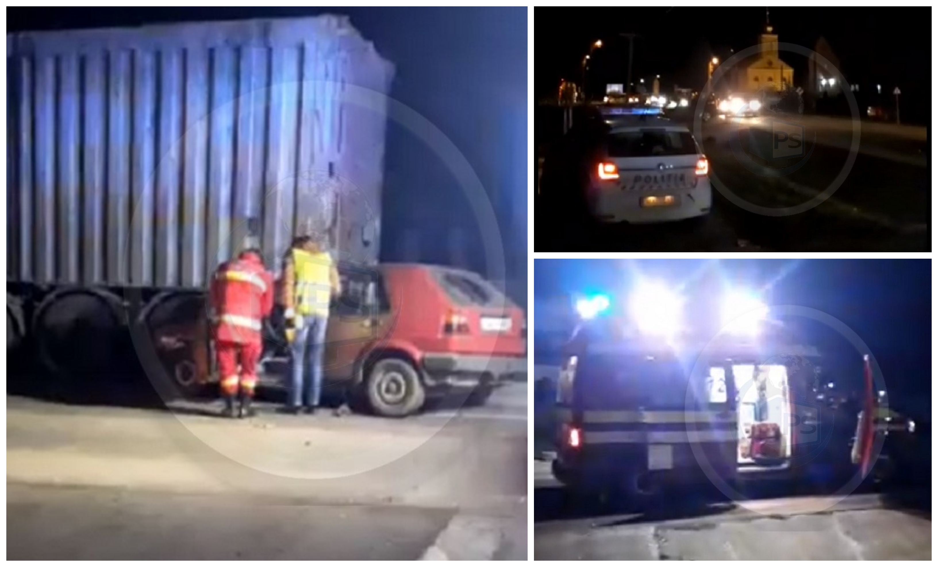 FOTOGALERIE. Un sătmărean a intrat cu mașina într-un TIR. Șoferul, rănit grav!