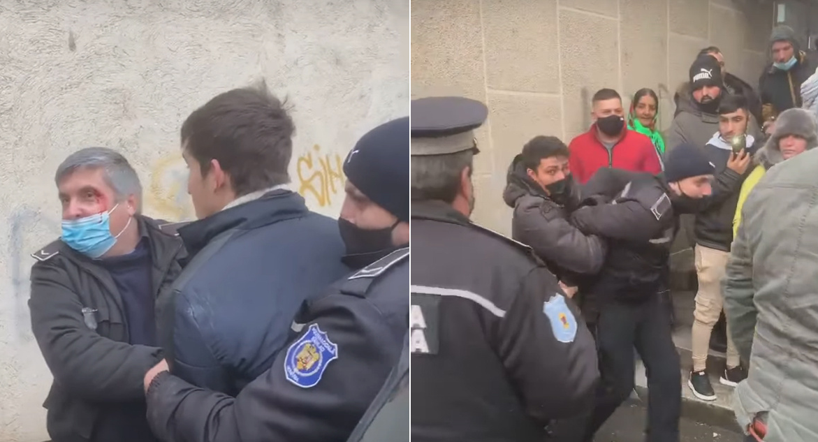 VIDEO: Polițiști locali bătuți de oameni pentru că încercau să aresteze o persoană fără mască