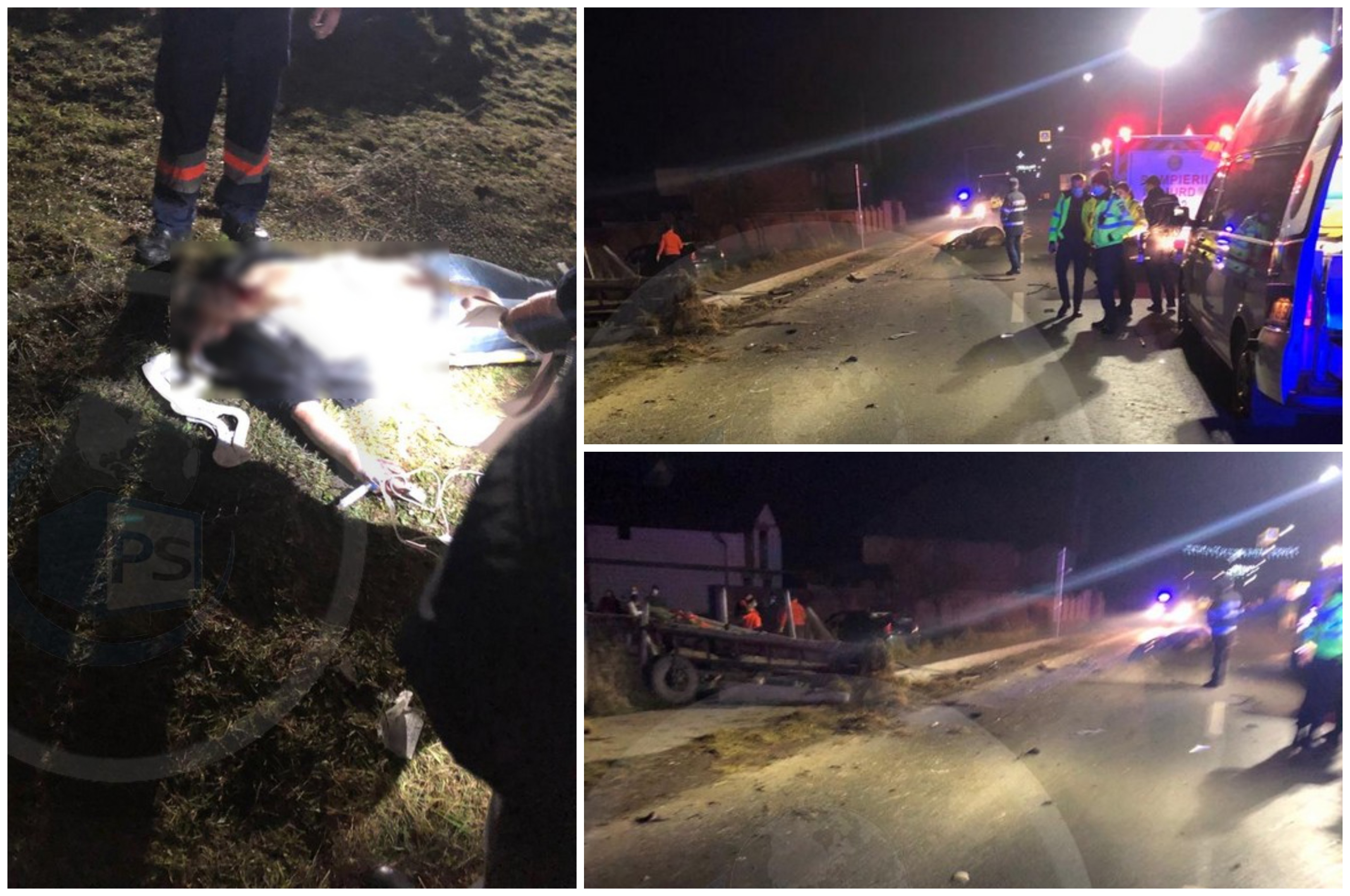 FOTOGALERIE. Ofițer de Poliție, mort în urma unui accident. A spulberat cu mașina o căruță