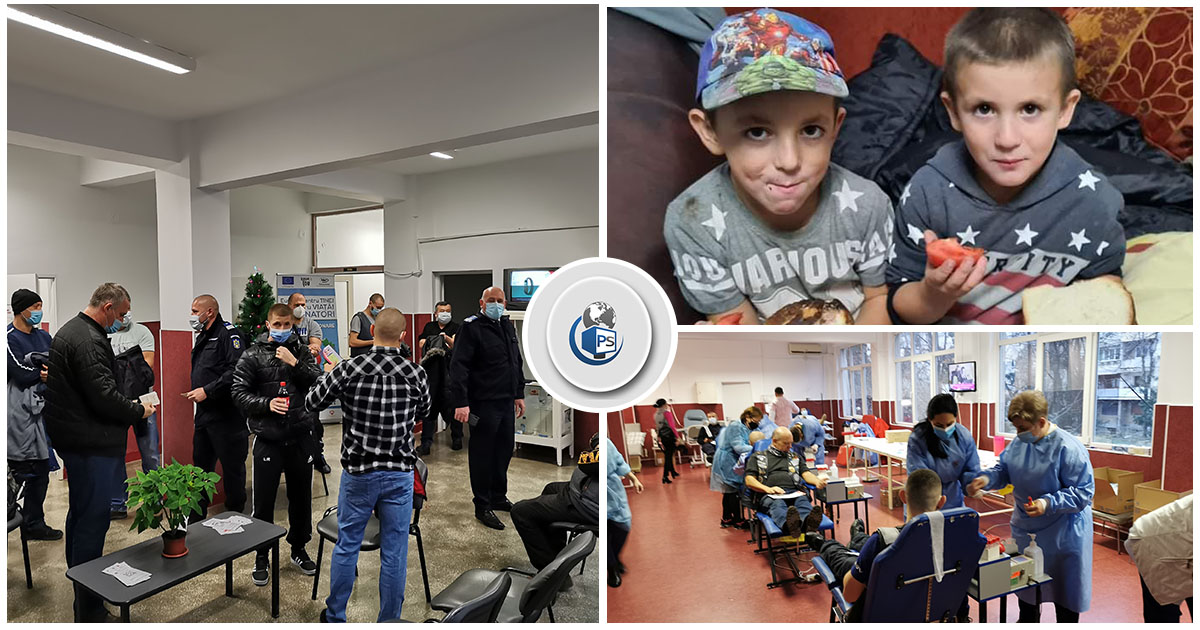 FOTO. Zeci de jandarmi donează pentru cei cinci copii rămași fără casă